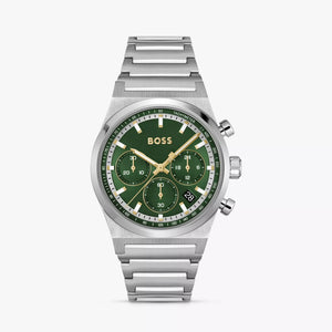 Hugo Boss Candor Chronograph Green Dial Silver Steel Strap Watch for Men - 1514220 Authentic Buy Shop Now