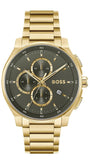 Hugo Boss Peak Chronograph Olive Green Dial Gold Steel Strap Watch for Men - 1514190 Authentic Buy Shop Now