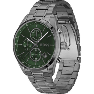 Hugo Boss Grand Prix Chronograph Green Dial Gunmetal Grey Steel Strap Watch for Men - 1514228 Authentic Buy Shop Now