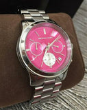 Michael Kors Runway Chronograph Pink Dial Silver Steel Strap Watch for Women - MK6160 Authentic Buy Shop Now