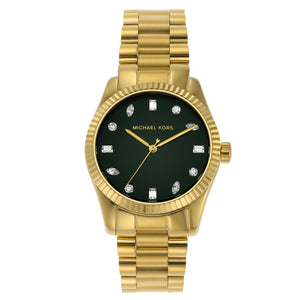 Michael Kors Lexington Three Hand Green Dial Gold Steel Strap Watch For Women - MK7449 Authentic Buy Shop Now