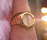 Michael Kors Slim Runway Pink Dial Two Tone Steel Strap Watch for Women - MK3493 Authentic Buy Shop Now
