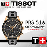 Tissot PRS 516 Chronograph Black Dial Black Leather Strap Watch For Men - T100.417.36.051.00 Authentic Buy Shop Now