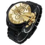 Diesel Mega Chief Chronograph Gold Dial Black Steel Strap Watch For Men - DZ4485 Authentic Buy Shop Now