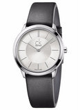Calvin Klein Minimal Silver Dial Black Leather Strap Watch for Women - K3M221C6 Authentic Buy Shop Now