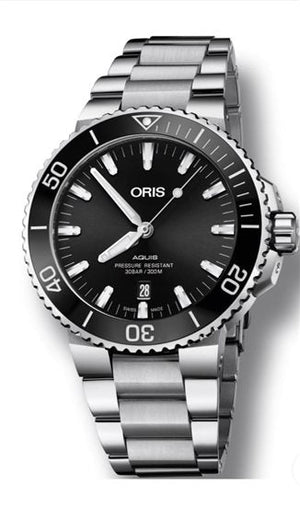Oris Aquis Date Black Dial Silver Steel Strap Watch for Men - 0173377304134-0782405PEB Authentic Buy Shop Now