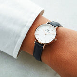 Daniel Wellington Classic Petite Sheffield White Dial Black Leather Strap Watch For Women - DW00100230 Authentic Buy Shop Now