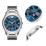 Emporio Armani Chronograph Quartz Blue Dial Silver Steel Strap Watch For Men - AR11082 Authentic Buy Shop Now