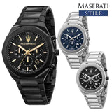 Maserati Stile Chronograph Black Dial Silver Steel Strap Watch For Men - R8873642004 Authentic Buy Shop Now