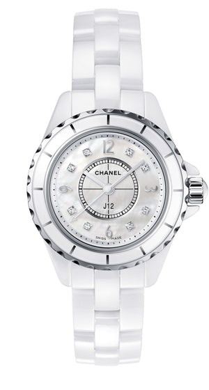 Chanel J12 Diamonds Quartz Mother of Pearl White Dial White Steel Strap Watch for Women - J12 H2570 Authentic Buy Shop Now