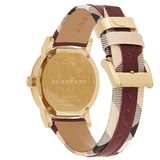 Burberry Heritage Nova Gold Dial Haymarket Red Leather Strap Watch for Women - BU9111 Authentic Buy Shop Now