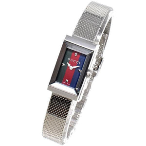 Gucci G Frame Quartz Diamonds Green & Red Mother of Pearl Dial Silver Mesh Bracelet Watch For Women - YA147510 Authentic Buy Shop Now