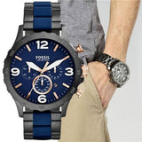 Fossil Nate Chronograph Blue Dial Two Tone Steel Strap Watch for Men - JR1494 Authentic Buy Shop Now