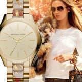 Michael Kors Slim Runway Gold Dial Two Tone Steel Strap Watch for Women - MK4300 Authentic Buy Shop Now