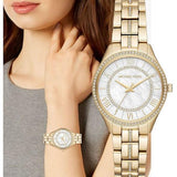 Michael Kors Lauryn Mother of Pearl White Dial Gold Steel Strap Watch for Women - MK3899 Authentic Buy Shop Now
