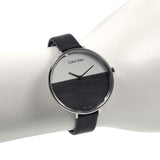 Calvin Klein Rise White Grey Dial Black Leather Strap Watch for Women - K7A231C3 Authentic Buy Shop Now