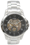 Fossil Grant Skeleton Black Dial Silver Steel Strap Watch for Men - ME3055 Authentic Buy Shop Now