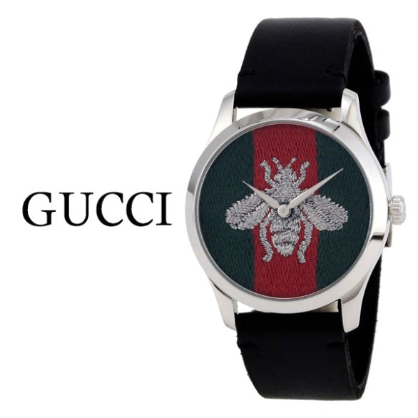 Gucci G Timeless Quartz Green & Red Dial Black Leather Strap Watch For Men - YA1264149 Authentic Buy Shop Now