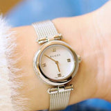 Gucci Diamantissima Diamonds Mother of Pearl Dial Silver Mesh Bracelet Watch for Women - YA141512 Authentic Buy Shop Now