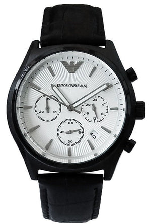 Emporio Armani Chronograph Quartz Silver Dial Black Rubber Strap Watch For Men - AR11048 Authentic Buy Shop Now