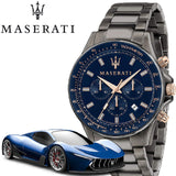 Maserati SFIDA Chronograph Blue Dial Grey Steel Strap Watch For Men - R8873640001 Authentic Buy Shop Now