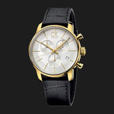 Calvin Klein City Chronograph Silver Dial Black Leather Strap Watch for Men - K2G275C6 Authentic Buy Shop Now