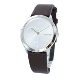 Calvin Klein Minimal Silver Dial Brown Leather Strap Watch for Men - K3M221G6 Authentic Buy Shop Now