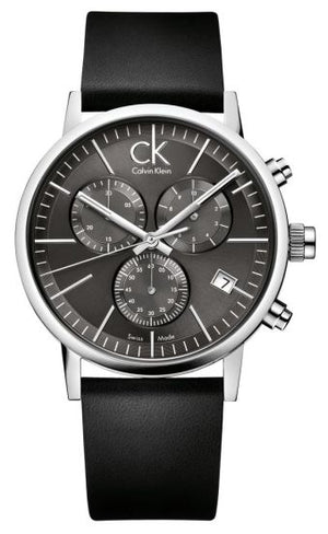 Calvin Klein Post Minimal Chronograph Black Dial Black Leather Strap Watch for Men - K7627107 Authentic Buy Shop Now