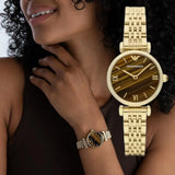Emporio Armani Gianni T-Bar Brown Dial Gold Steel Strap Watch for Women - AR11703 Authentic Buy Shop Now