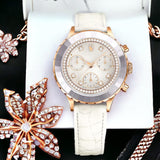 Swarovski Octea Chrono Crystals White Dial White Leather Strap Watch for Women - 5671150 Authentic Buy Shop Now