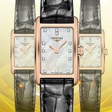 Longines Dolcevita Diamonds Mother of Pearl White Dial Black Leather Strap Watch for Women - L5.258.8.87.0 Authentic Buy Shop Now