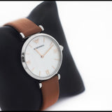 Emporio Armani Gianni T-Bar White Dial Brown Leather Strap Watch for Women - AR1988 Authentic Buy Shop Now