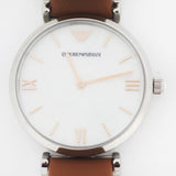 Emporio Armani Gianni T-Bar White Dial Brown Leather Strap Watch for Women - AR1988 Authentic Buy Shop Now