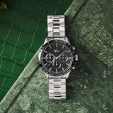 Lacoste Boston Chronograph Black Dial Silver Steel Strap Watch for Men - 2011079 Authentic Buy Shop Now