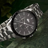 Lacoste Boston Chronograph Black Dial Silver Steel Strap Watch for Men - 2011079 Authentic Buy Shop Now