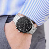Lacoste Boston Chronograph Black Dial Silver Steel Strap Watch for Men - 2011079 Authentic Buy Shop Now