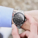 Lacoste Boston Chronograph Black Dial Silver Steel Strap Watch for Men - 2011079 Authentic Buy Shop Now