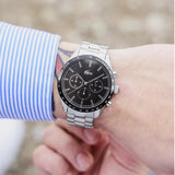 Lacoste Boston Chronograph Black Dial Silver Steel Strap Watch for Men - 2011079 Authentic Buy Shop Now