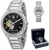 Maserati Stile Skeleton Automatic Black Dial Silver Steel Strap Watch For Men - R8823142002 Authentic Buy Shop Now