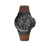 Guess Rigor Analog Black Dial Brown Leather Strap Watch For Men - W0040G8 Authentic Buy Shop Now