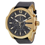 Diesel Mega Chief Chronograph Black Dial Black Leather Strap Watch For Men - DZ4344 Authentic Buy Shop Now