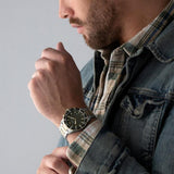 Emporio Armani Diver Chronograph Green Dial Two Tone Steel Strap Watch For Men - AR11361 Authentic Buy Shop Now