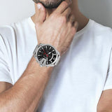 Diesel Mega Chief Chronograph Black Dial Silver Steel Strap Watch For Men - DZ4308 Authentic Buy Shop Now