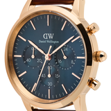 Daniel Wellington Iconic Chronograph Blue Dial Brown Leather Strap Watch For Men - DW00100639 Authentic Buy Shop Now