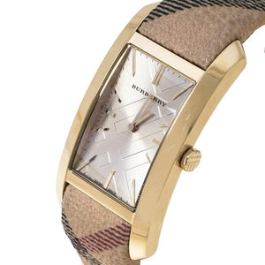 Burberry Pioneer Champagne Dial Haymarket Beige Leather Strap Watch for Women - BU9407 Authentic Buy Shop Now