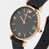 Emporio Armani Gianni T Bar Black Mother of Pearl Dial Black Leather Strap Watch For Women - AR11060 Authentic Buy Shop Now
