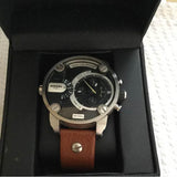 Diesel SBA Dual Time Black Dial Brown Leather Strap Watch For Men - DZ7264 Authentic Buy Shop Now