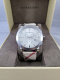 Burberry The City Nova White Dial Checked Brown Leather Strap Watch for Men - BU9357 Authentic Buy Shop Now