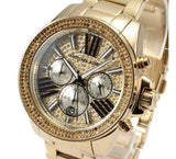 Michael Kors Wren Chronograph Crystal Pave Gold Dial Gold Steel Strap Watch for Women - MK6095 Authentic Buy Shop Now