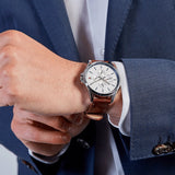 Tommy Hilfiger Multi Function Quartz White Dial Brown Leather Strap Watch for Men - 1791614 Authentic Buy Shop Now